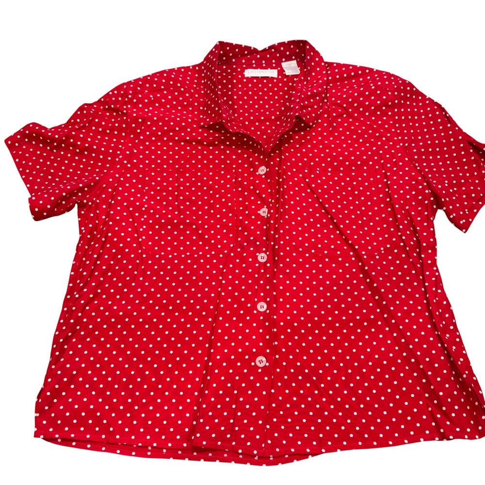 Vintage Polka Dot Button Up Shirt Blouse Women 12P Red Liz Claiborne